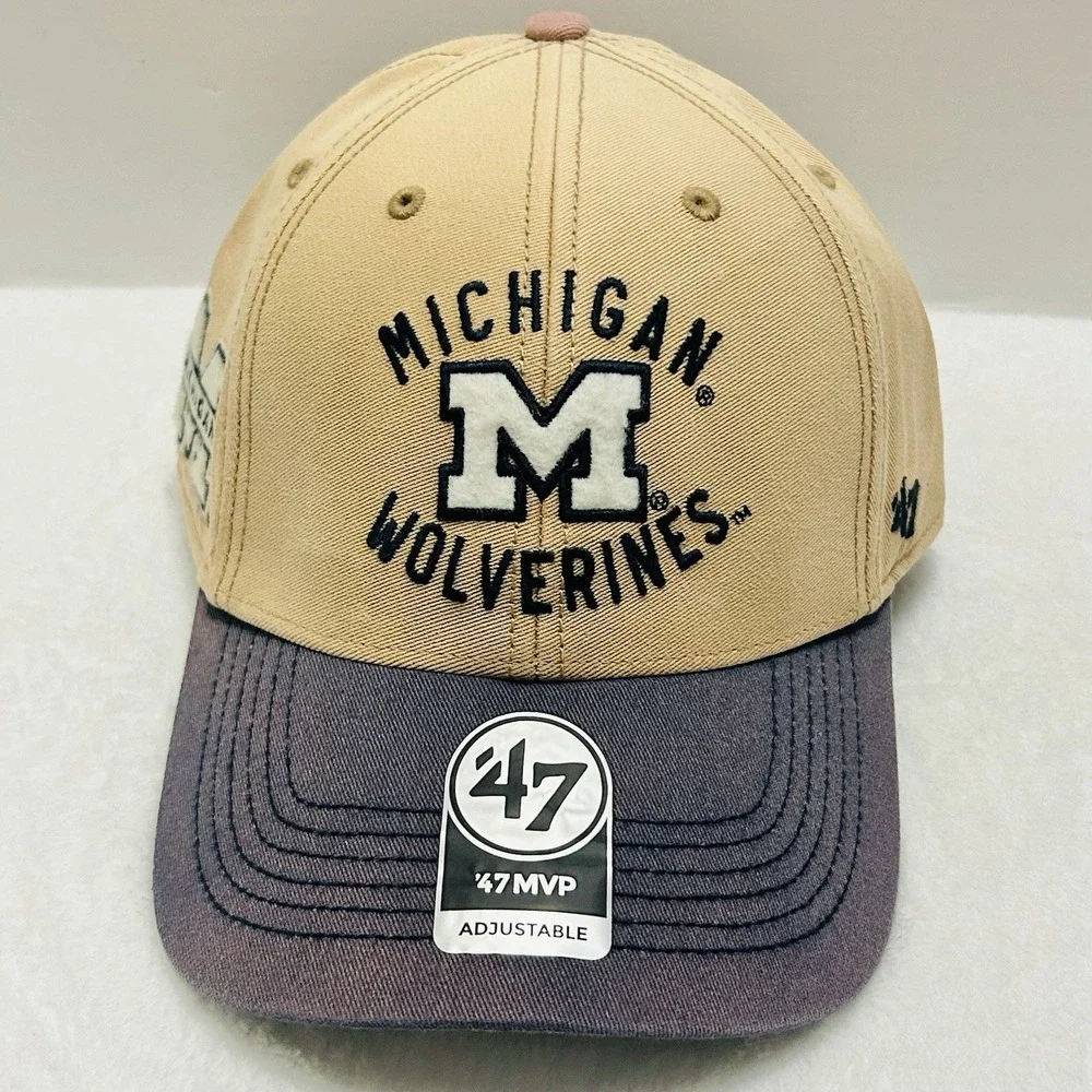 '47‎ Brand Michigan Wolverines Dusted Abilene MVP Hat Cap Adjustable Beige NCAA